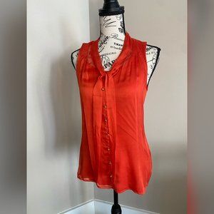 Orange Sleeveless Blouse with Sheer Overlay